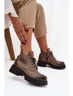 Dámské Kožené Kotníkové Boty S  Svrškem Béžové model 21744800 - Zazoo