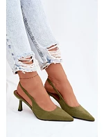 Dámské sandály na podpatku z imitace semiše zelené Saria Dámské sandály na podpatku z imitace semiše zelené Saria