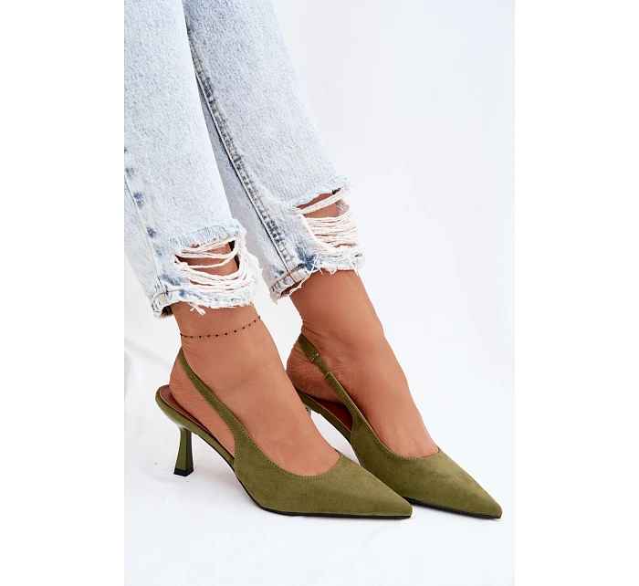 Dámské sandály na podpatku z imitace semiše zelené Saria Dámské sandály na podpatku z imitace semiše zelené Saria