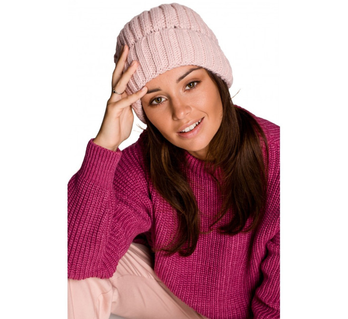 BK058 Žebrovaná pletená čepice - růžová