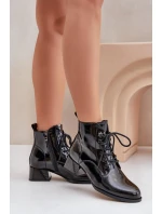 Kožené lakované kotníkové boty na podpatku zateplené D&A JC42-53 černé Kožené lakované kotníkové boty na podpatku zateplené D&A JC42-53 černé