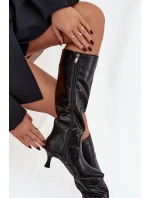 Dámské kotníkové boty Karella na jehlovém podpatku z eko‑kůže – černé