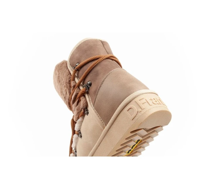 D.Franklin sněhule dámské zimní módní kožešinové zateplené hnědé béžové vysoké dámské