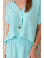 Komplet s náhrdelníkem halenka + kalhoty mincovna