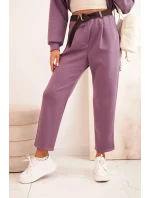 Komplet dámský máslový mikina s kapucí a kalhoty s páskem fialový Komplet dámský máslový mikina s kapucí a kalhoty s páskem fialový