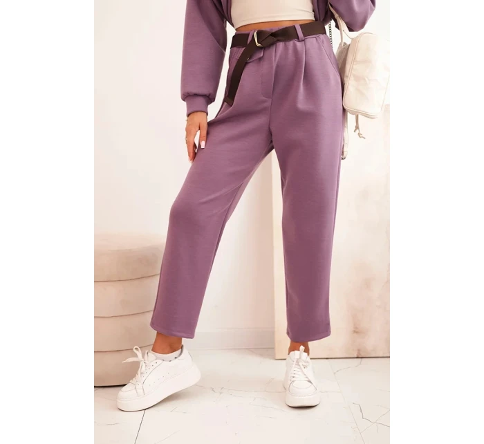 Komplet dámský máslový mikina s kapucí a kalhoty s páskem fialový Komplet dámský máslový mikina s kapucí a kalhoty s páskem fialový