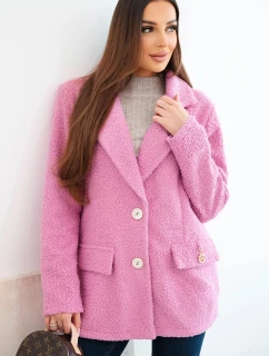 Dámská bunda z měkkého beránka s límcem tmavě růžová