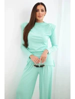 Dámská bavlněná souprava s halenkou a kalhotami s širokými nohavicemi mátová