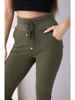 Dámské teplákové kalhoty s vysokým pasem a šňůrkou khaki Dámské teplákové kalhoty s vysokým pasem a šňůrkou khaki