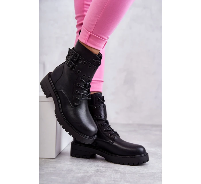 Dámské teplé kožené kozačky černe model 21598122 - Boto