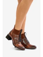 model 21677160 Kožené boty na podpatku zateplené hnědé - Zazoo