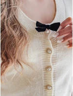 Dámský krátký svetr s mašlí LAMURE ecru FashionStreet MY2474