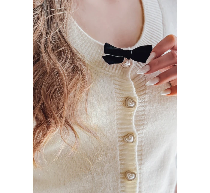 Dámský krátký svetr s mašlí LAMURE ecru FashionStreet MY2474