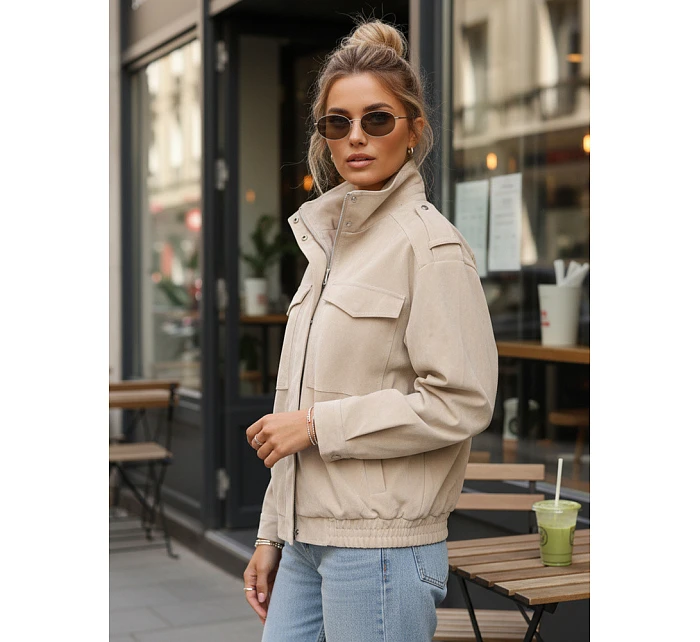 Dámská semišová bunda bomber béžová FashionStreet TY5653
