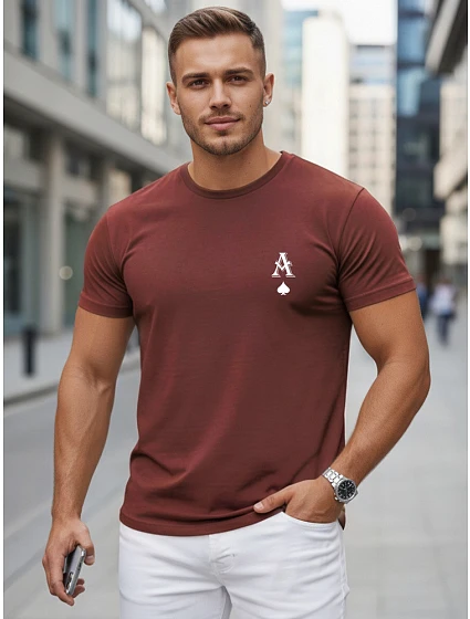 Tshirt męski bawełniany z nadrukiem AS bordowy model 22305577 - FashionStreet Tshirt męski bawełniany z nadrukiem AS bordowy model 22305577 - FashionStreet