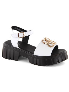 Kožené sandály na podpatku a platformě Vinceza W JAN301C white