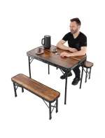 Skládací kempingový turistický stůl 90x60x70 cm a 2 lavice 87x23x39 cm Dřevo
