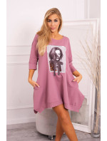 Šaty s potiskem a model 18746004 spodní částí tmavě růžové - K-Fashion