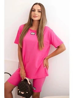 Dámský bavlněný komplet s krátkým rukávem a šortkami růžový