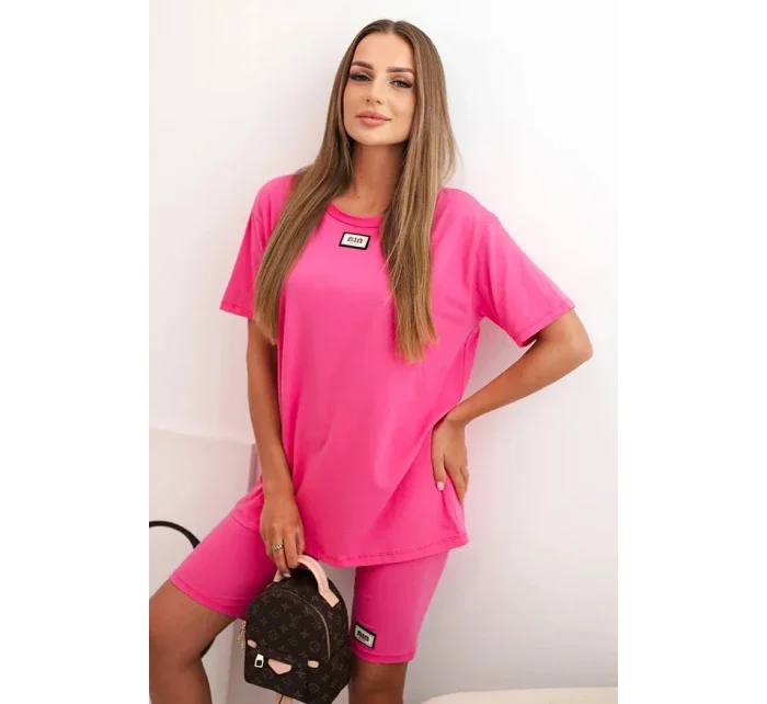 Dámský bavlněný komplet s krátkým rukávem a šortkami růžový Dámský bavlněný komplet s krátkým rukávem a šortkami růžový