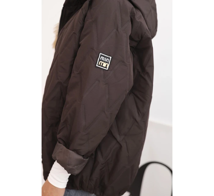 Dámská prošívaná bunda s kapucí hnědá