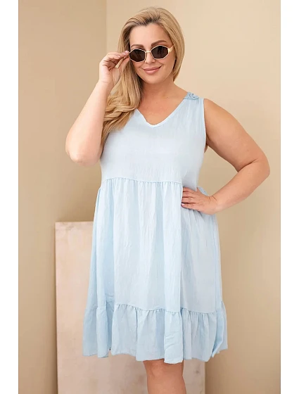 Dámské šaty plus size z viskózy s krajkou bez rukávů modré Dámské šaty plus size z viskózy s krajkou bez rukávů modré