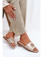 Dámské Sandály Na Plochém Podpatku S Ozdobou model 21696786 Zlaté - S.Barski Dámské Sandály Na Plochém Podpatku S Ozdobou model 21696786 Zlaté - S.Barski