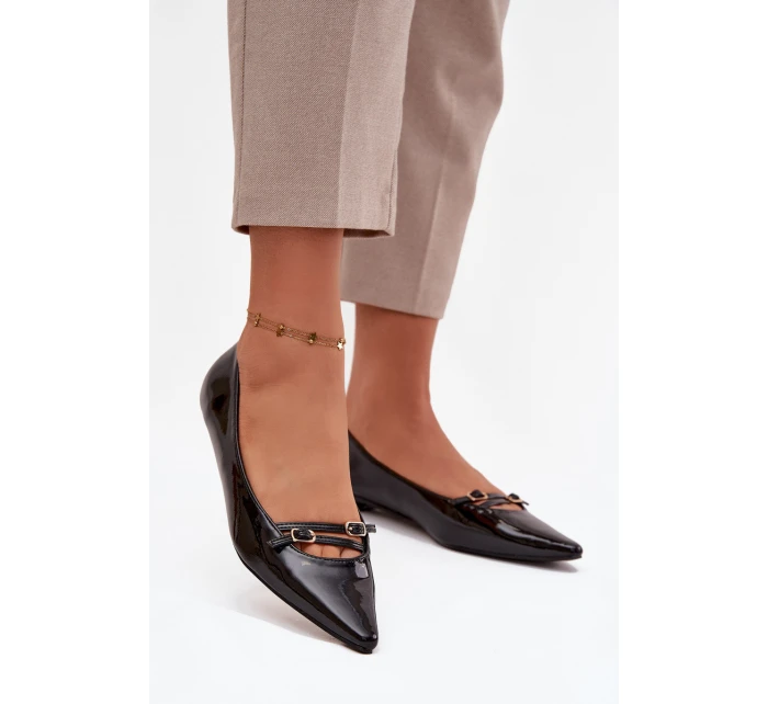 Dámské lakované baleríny s pásky Zarelia – černé