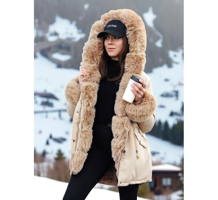 Dámská zimní bunda parka s kožešinou béžová Dstreet model 21982607 - FashionStreet