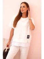 Dámská máslová souprava s krátkým rukávem a kalhotami ecru