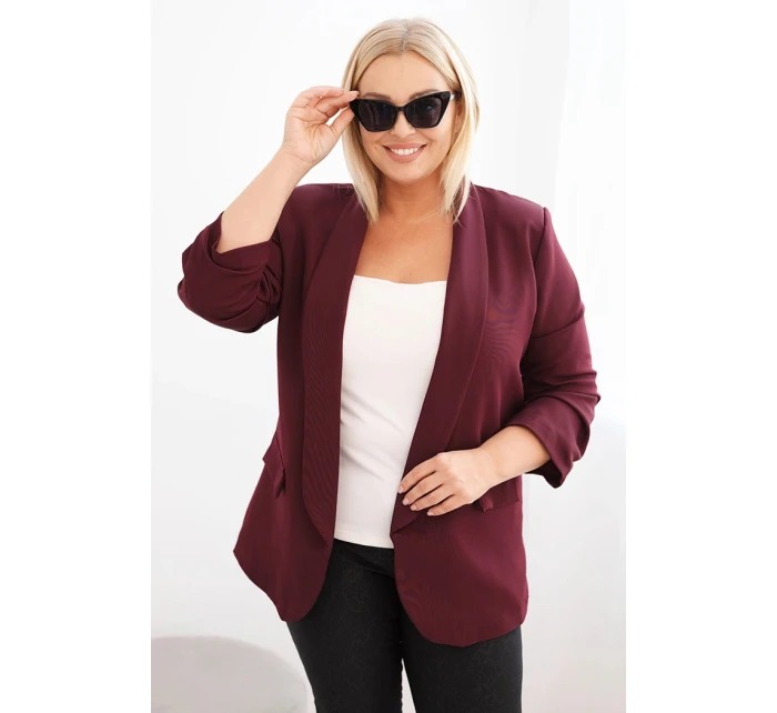 Dámská sako Plus Size bez zapínání s podšívkou model 21468626 švestková - K-Fashion Dámská sako Plus Size bez zapínání s podšívkou model 21468626 švestková - K-Fashion