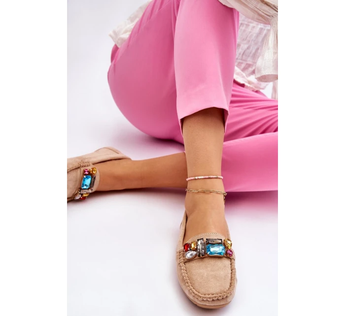 Dámské semišové mokasíny s krystaly Béžove model 21612163 - EVENTO