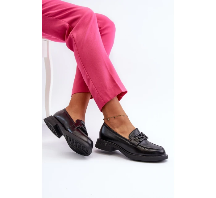 Elegantní černé dámské kožené mokasíny model 21655405 - VINCEZA