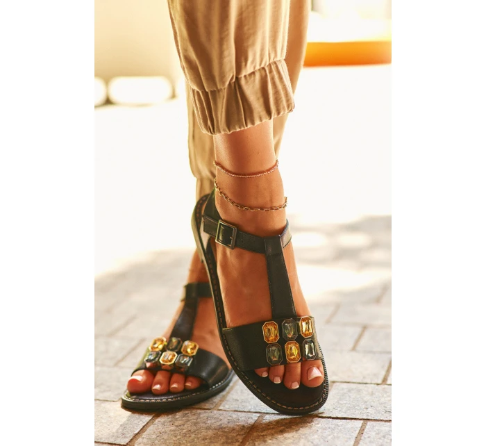 Elegantní Dámské Sandály S Ozdobnými  Černé model 21665206 - S.Barski