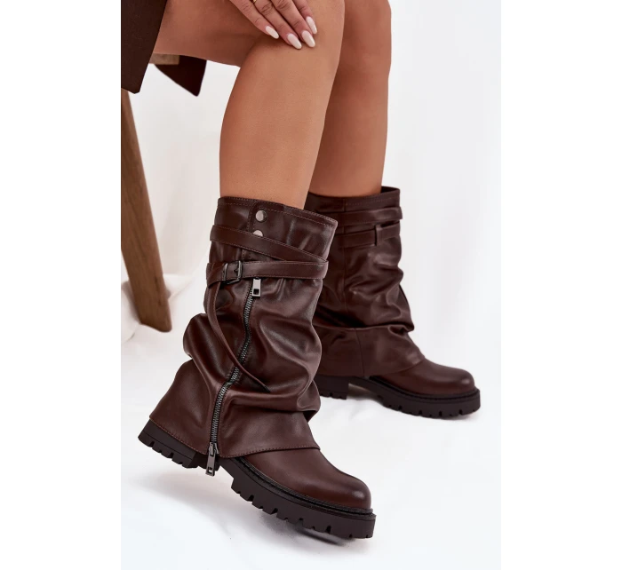 Dámské kozačky s ohrnutou holenicí do poloviny lýtka Darisa – čokoládové