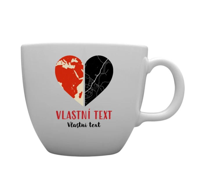 Personalizovaný MEGA XXL keramický hrnek 1000 ml - dvě mapy jako srdce