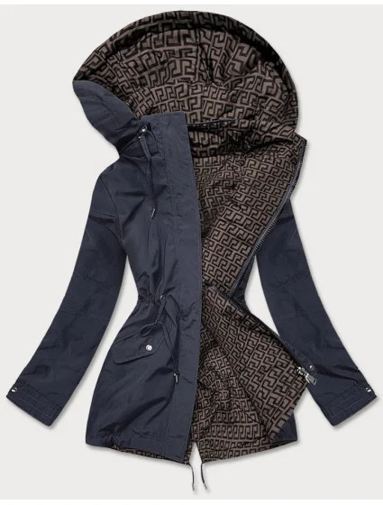 Tmavě modro-hnědá oboustranná dámská bunda parka (XW581X) Tmavě modro-hnědá oboustranná dámská bunda parka (XW581X)