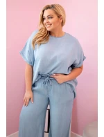Dámská souprava Plus Size z halenka a kalhoty s vázáním světle model 21142682 - K-Fashion