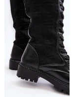 Dámské kozačky se šněrováním a elastickým svrškem černé model 21642236 - Boto