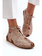 Vzorované kožené boty Maciejka 03426-02 Béžové