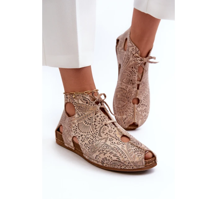 Vzorované kožené boty Maciejka 03426-02 Béžové