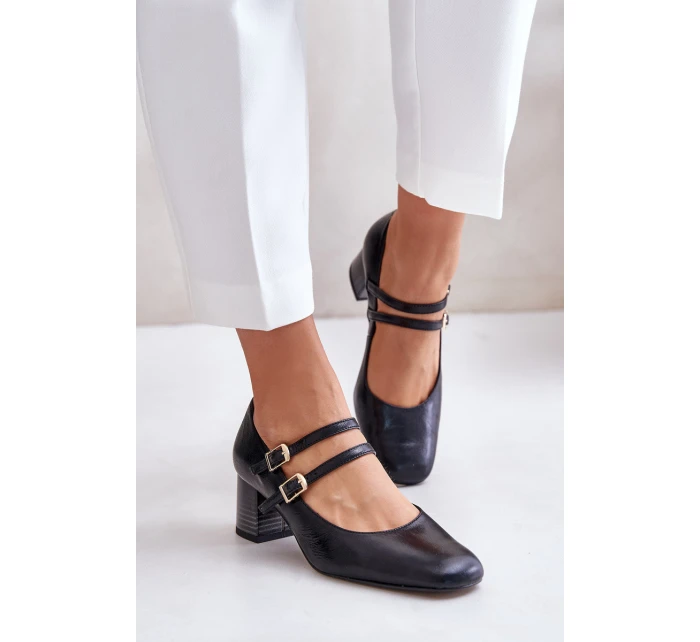 Kožené sandály s pásky na podpatku černé model 21673885 - Laura Messi