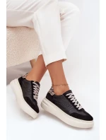 Dámské kožené tenisky na platformě s leopardím vzorem Zazoo – černé Dámské kožené tenisky na platformě s leopardím vzorem Zazoo – černé