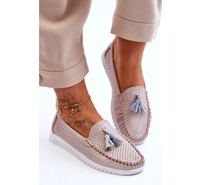 Dámské prolamované kožené mokasíny Světle růžové model 21618150 - EVENTO Dámské prolamované kožené mokasíny Světle růžové model 21618150 - EVENTO