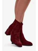 Dámské kotníkové boty z přírodní semišové kůže na podpatku vyhřívané model 21713790 bordó - D&A