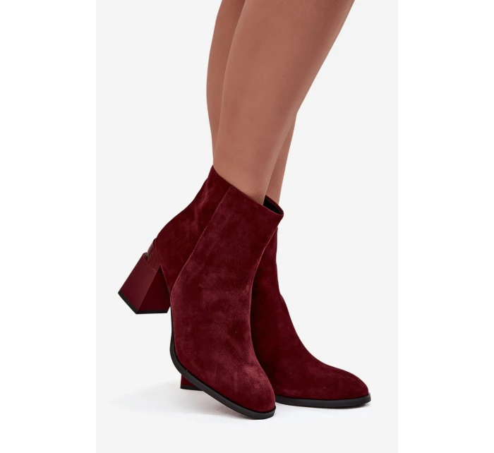 Dámské kotníkové boty z přírodní semišové kůže na podpatku vyhřívané model 21713790 bordó - D&A