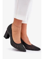 Dámské síťované lodičky na podpatku s ozdobou Vinceza – černé Dámské síťované lodičky na podpatku s ozdobou Vinceza – černé