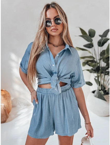 Dámský plátěný set oversize LINEN LOVE light blue FashionStreet AY1139