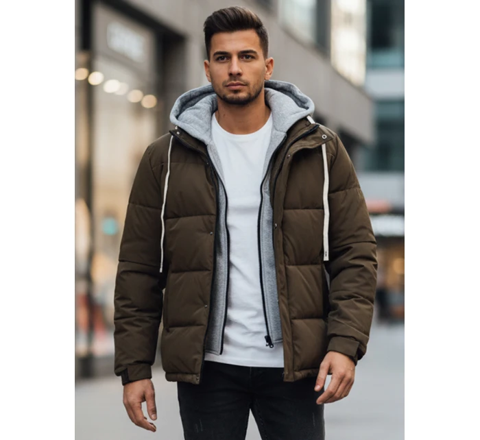 Pánská prošívaná zimní bunda s kapucí khaki FashionStreet TX5102