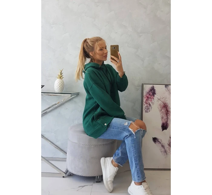 Zateplená mikina s patentkami tmavě zelená